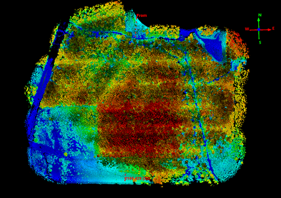 Point cloud of a landscape colored by elevation