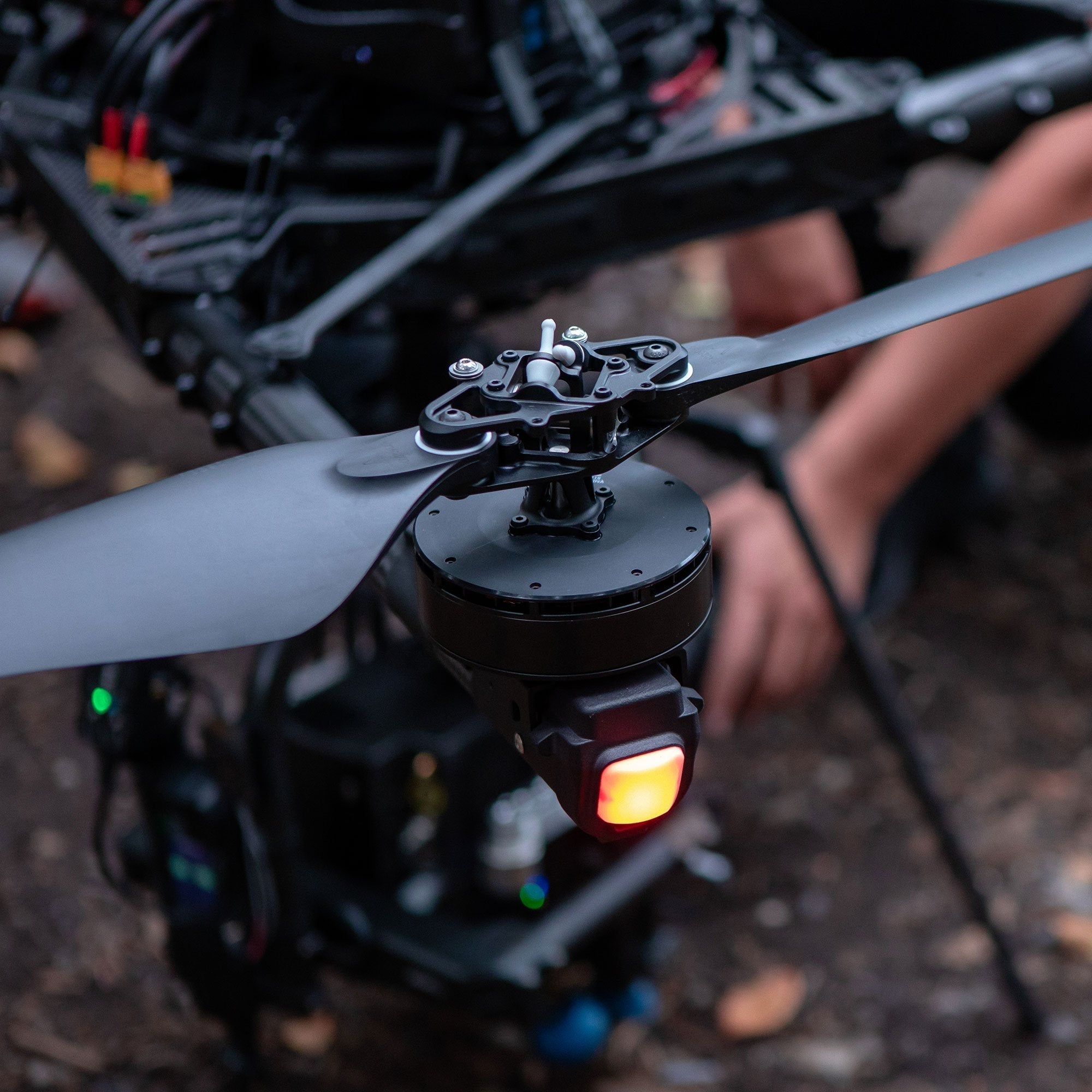 Close-up of the Alta X ActiveBlade propeller hinge and motor