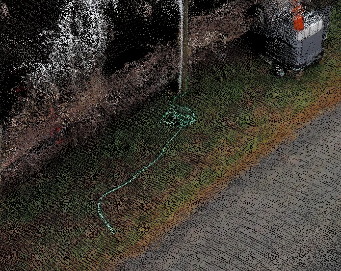 Surveyor 16 colorized point cloud showing terrain and site features