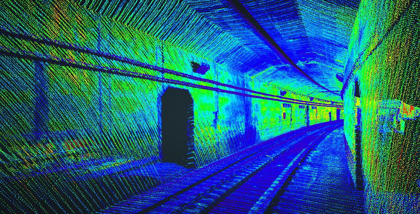 Color-coded LiDAR point cloud of a rail corridor