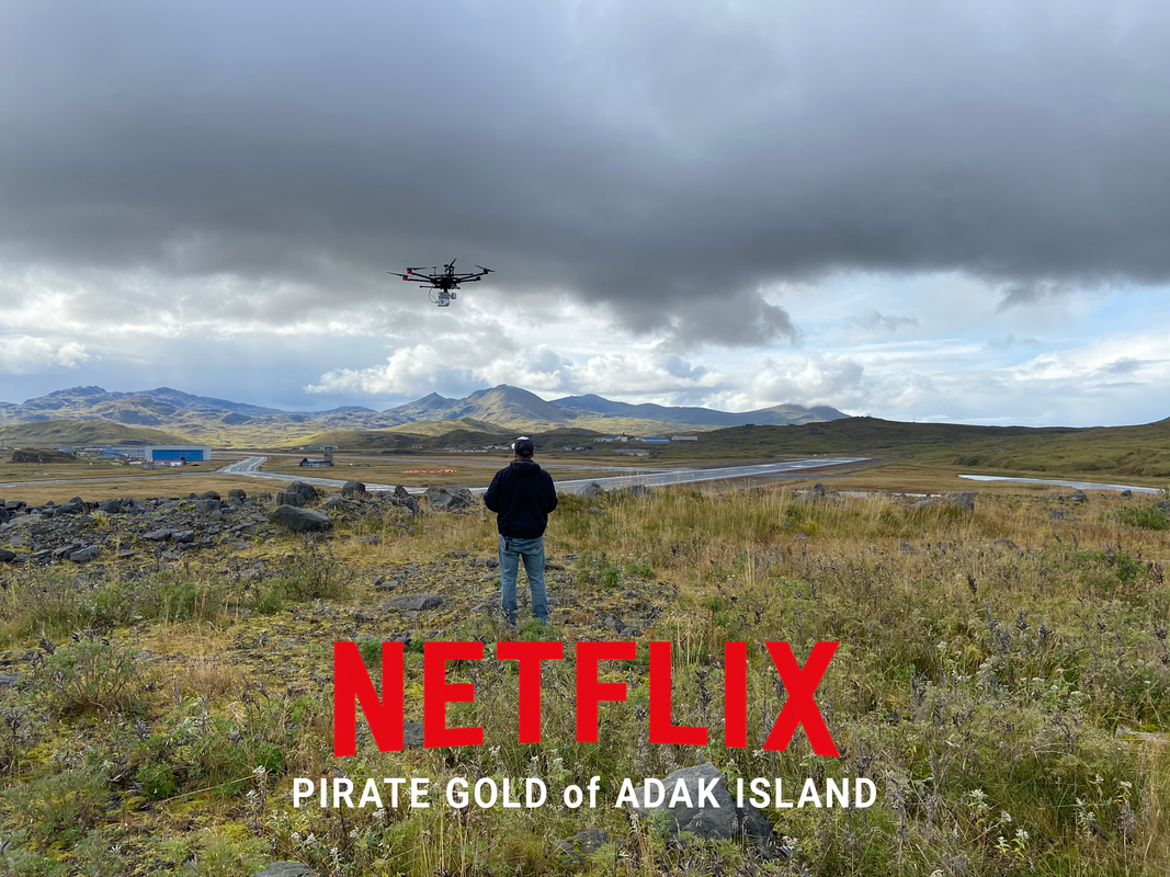 LiDARUSA operating a LiDAR-equipped UAV over the tundra on Adak Island during filming for Netflix’s Pirate Gold of Adak Island